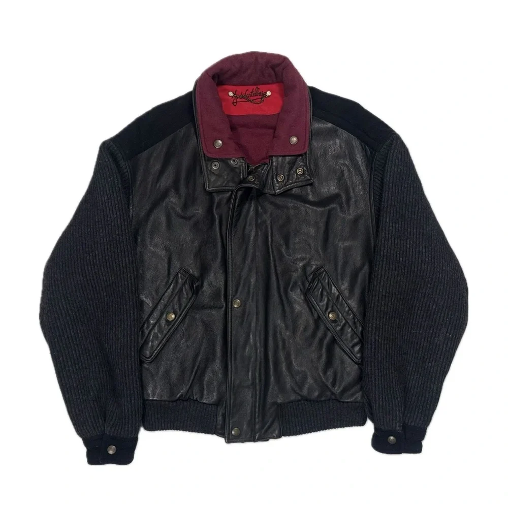 Vintage JC De Castelbajac Leather wool black crest flight bomber jacket men 50